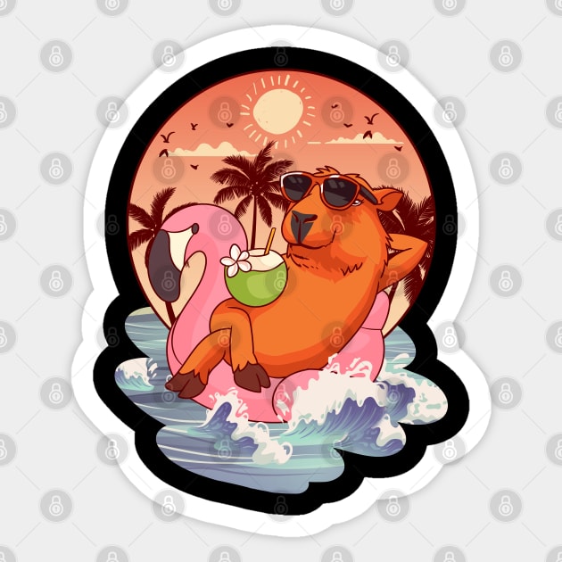 Retro 80s 90s Flamingo Pool Men Kids Women Funny Capybara Sticker by KsuAnn